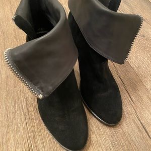 Luxury Rebel Black Suede and Leather Boots with Silver Biker Zippers